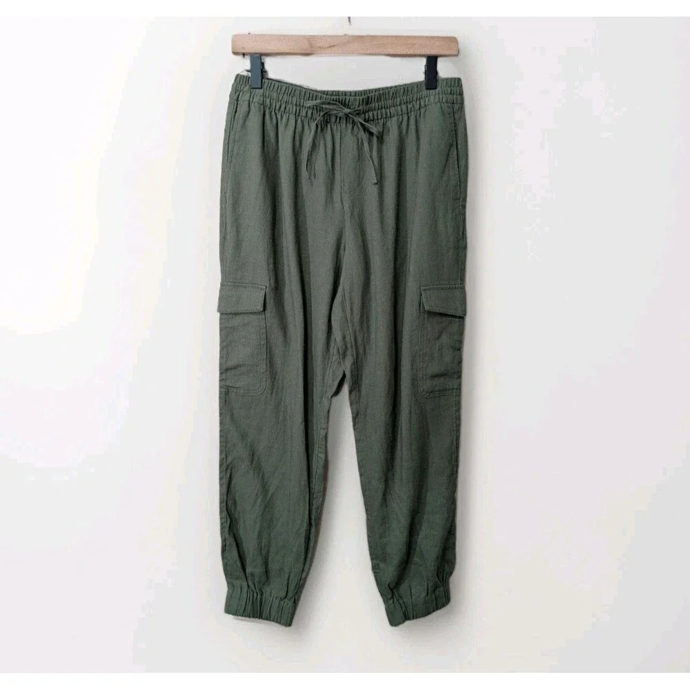 Banana Republic Pants Womens Petite S Green Linen Cargo Jogger Pull On Casual